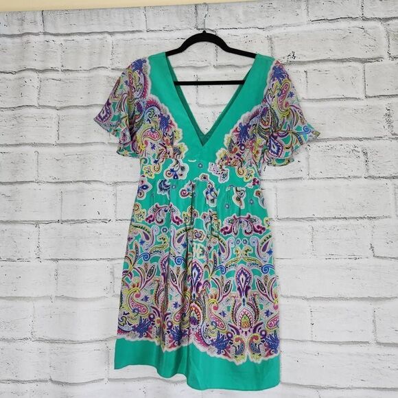 Tibi Women's Multicolor Butterfly Sleeve V Neck Paisley Silk Mini Dress Size 2 - Picture 1 of 16